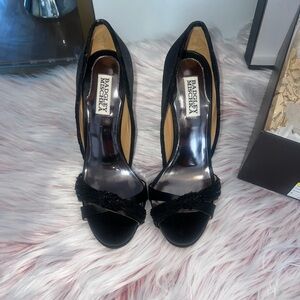 Badgley Mischka Black River Beaded Open-Toe Heels